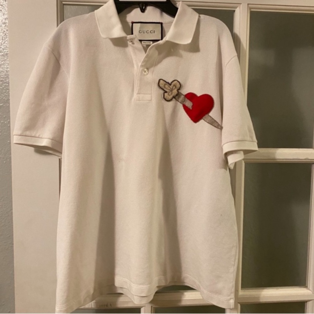 Gucci Cupid Heart and Dagger With Felted Appliqué Polo